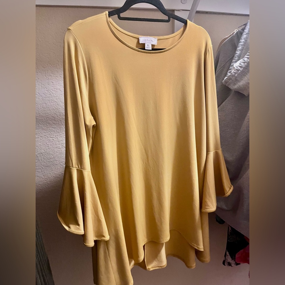 Zenana Outfitters Mustard Yellow Bell Sleeve Tunic